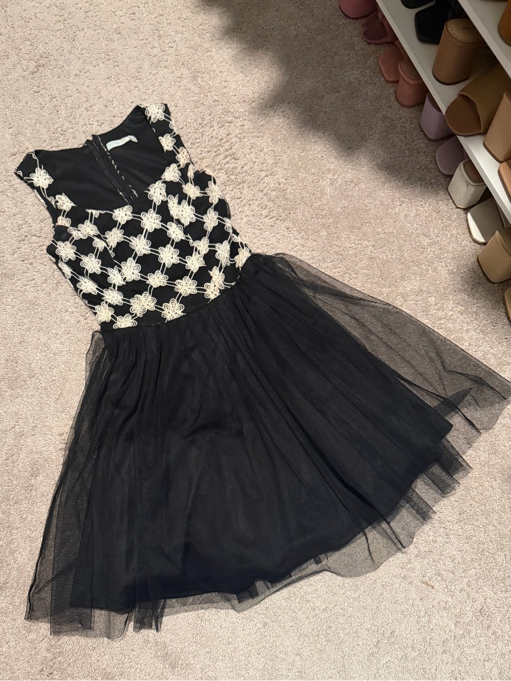 Jun & Ivy Black & White Floral Tulle Party Dress